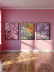 Three Modern Art Paintings On Wall