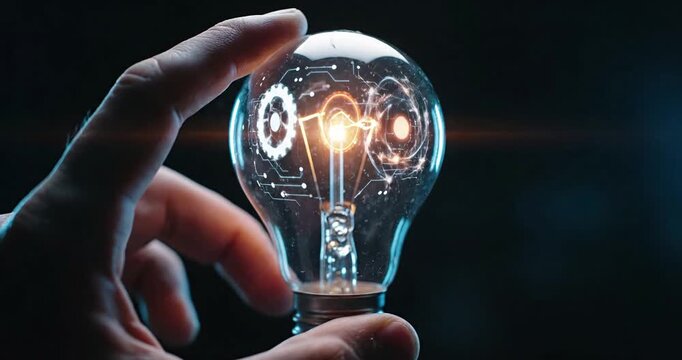 Glowing Light Bulb in Hand &ndash; Bright Idea Innovation Concept