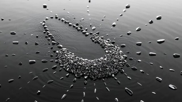 Magnet metal rare earth element attraction over water ripple liquid reflection with metal droplet splash and liquid metal wave pattern showing physics force energy and futuristic movement