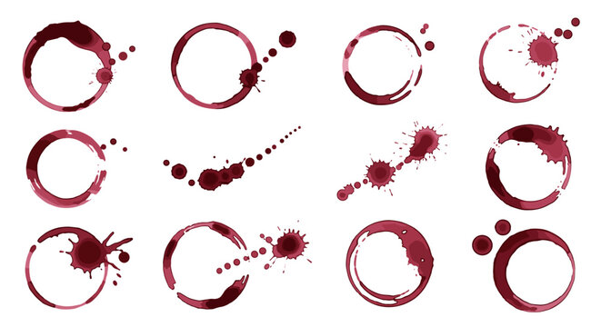 Collection of various red wine splashes and stains
