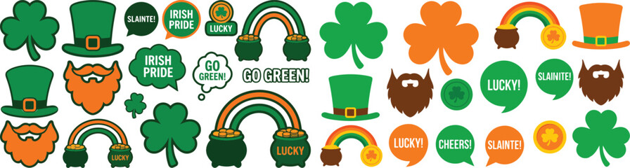 St. Patrick's Day design elements and photo booth props Cinco de Mayo set (sombreros, pinatas, a guitar, maracas and decoration) © JahirulIslam