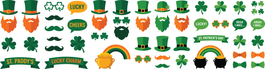 St. Patrick's Day design elements and photo booth props Cinco de Mayo set (sombreros, pinatas, a guitar, maracas and decoration) © JahirulIslam