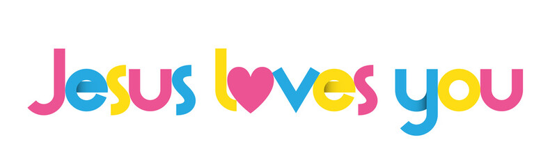 JESUS LOVES YOU colorful vector hand lettering banner on transparent background