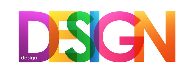 DESIGN colorful typography banner on transparent background