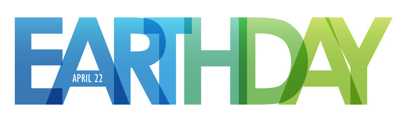 EARTH DAY green and blue typography banner on transparent background