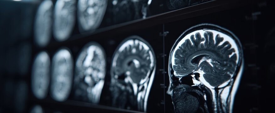 The Brain MRI Scans Displayed on Lightbox in a Clinical Imaging Room