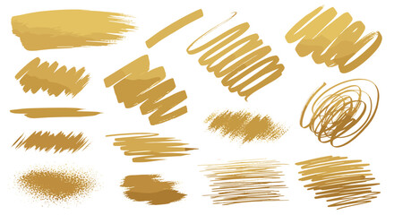 Collection of various gold brush strokes and textured marks