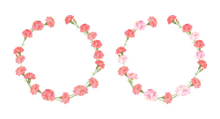 Watercolor Carnation Floral Wreath Set, Pink and Red Flower Frames for Mother's Day and Wedding-300dpi-