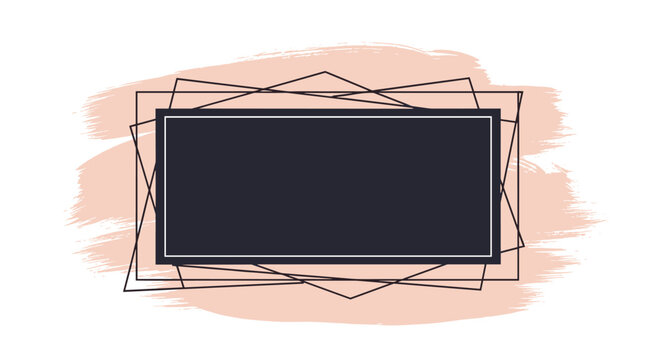 Elegant modern frame design with dark rectangular center surrounded by thin gold geometric lines and soft pink artistic brush strokes for text copy.