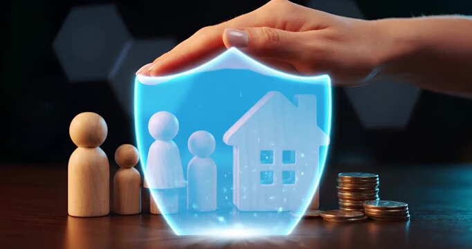 Home Insurance Protection Concept with Family and House Shield Icon
