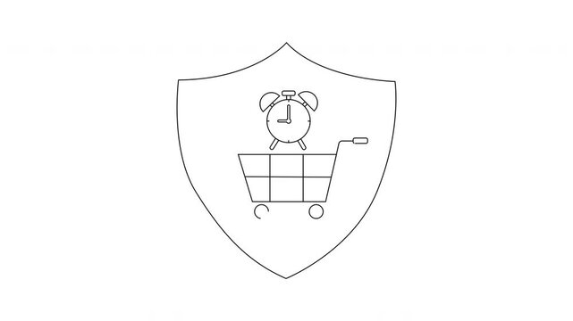 Shopping Cart with Alarm Clock Shield Icon Animation.