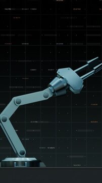 robotic arm moving, concept of autonomous technology, abstract futuristic background, vertical video(3d render)