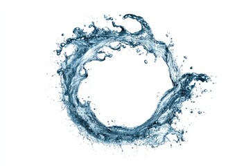 Dynamic water splash forming a swirling circular shape against a clean white background