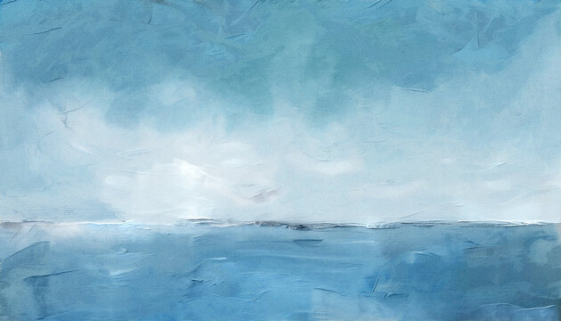 Seascape . Copy space abstract art template for banners, web, print. Digital painting background with canvas texture applied