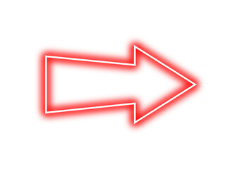 PNG pointing right direction red arrow with neon glow effect isolated on transparent background. Bright luminous glowing arrow sign indicates right side and next step futuristic design element.