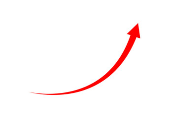 PNG long curved red arrow rising up concept of stock market business growth, increasing financial profit, business grow up trend sign. Business growth upward arrow isolated on transparent background.