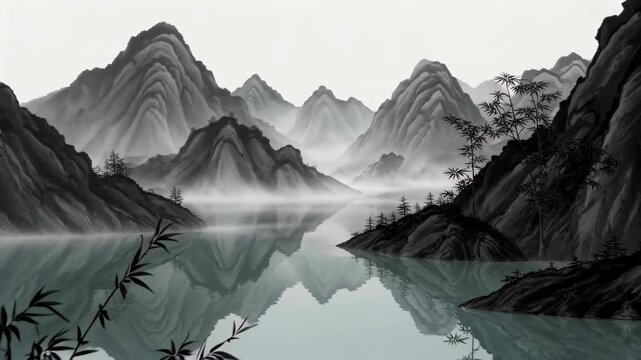 Ink painting landscape and artistic landscape