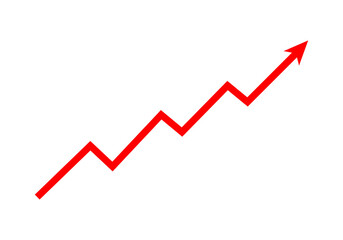 PNG red graph line arrow rising up concept of stock market business growth, increasing financial profit, business grow up trend sign. Business growth upward arrow on transparent background.