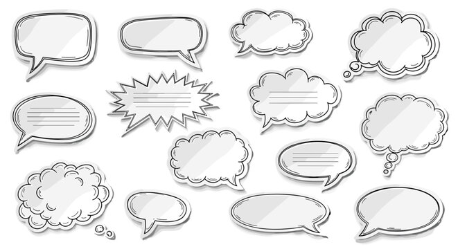 Collection of various speech bubbles and thought clouds illustrations