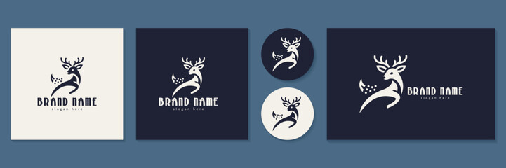 Minimalist deer buck logo set for premium outdoor brand vector illustration. © Marina