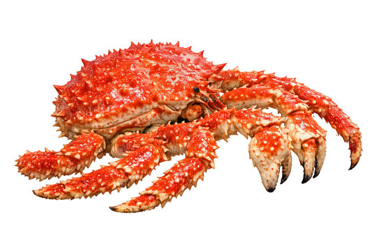 Alaskan red king crab, paralithodes camtschaticus, displaying vibrant red shell and spiny texture, fresh seafood ingredient