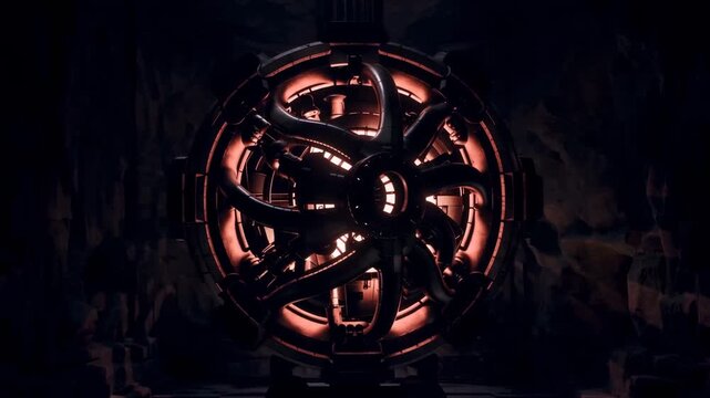 Futuristic Energy Core Powering Down with Soft Red Glow Fade, Cinematic Seamless Loop 4K