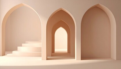 Minimalist Architectural Design - Arches and Staircase in Warm Tones.
