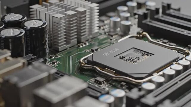 Close look at electronics components on a circuit board in a workshop in the afternoon