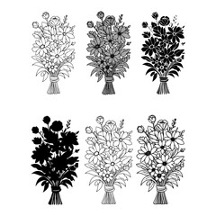 Bouquet of Flowers Silhouette Pack - Different Floral Arrangements for Wedding and Birthday Vector Set