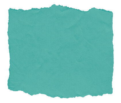 A torn piece of  turquoise color paper texture isolated. Old antique sheet paper with space for text.	
