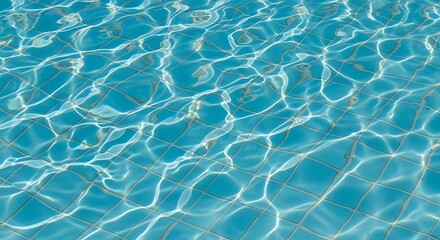 Rippling Water Surface with Sunlight Reflections on a Tiled Pool Bottom