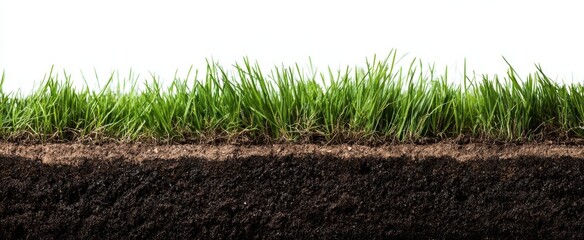 Naklejka premium The Grass and Soil Cross Section Showing Rich Earth Layers and Fresh Green Sod