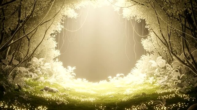 Mystical Forest Portal with Light and Trees.
