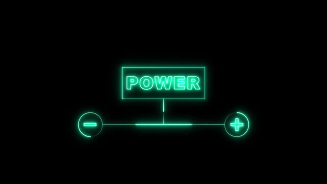 Glowing neon power icon progress concept for increasing value on black background. Animated of neon value increase value icon.