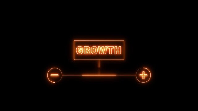 A neon growth added icon animation on black background. Glowing neon business growth concept icon. Animated of growth growth plan icon.