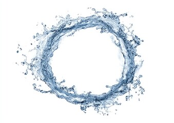 A swirling circular shape of water droplets, isolated on a white background