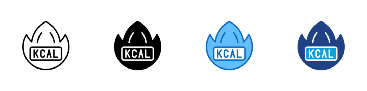 Calorie Burn Multiple Style Icon Design Vector - Flame with kcal label representing calorie burning, metabolism tracking, and energy expenditure during fitness activity