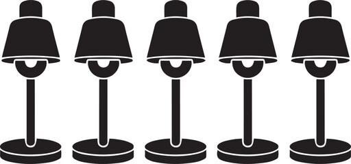 Five black silhouette floor lamps arranged in a row lighting interior home