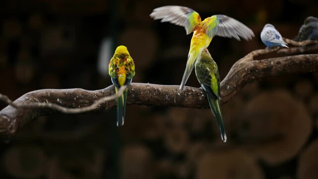 Colorful Parrots Sitting On A Branch In The Zoo
