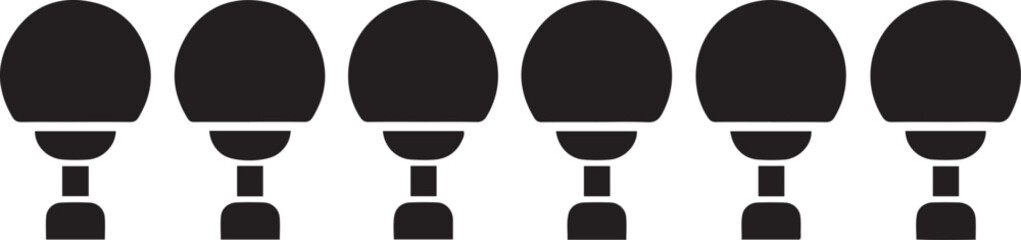 Six black footprint arranged in two rows on a white background shoe print symbol