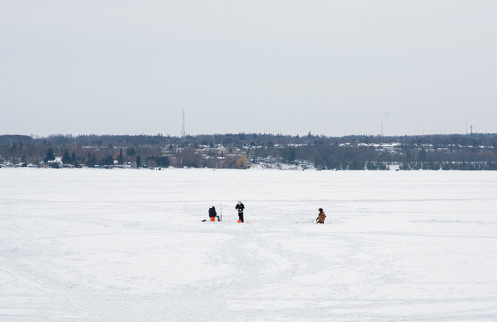 Ice Fishing on a Mild Winter Afternoon on Kempenfelt Bay Lake Simcoe Barrie Ontario February 15 2026