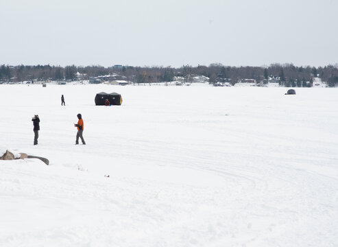 Ice Fishing on a Mild Winter Afternoon on Kempenfelt Bay Lake Simcoe Barrie Ontario February 15 2026