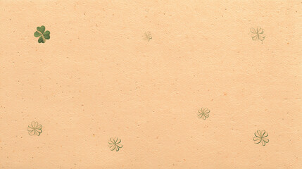 Wide Kraft Paper Banner Background with Minimal Clover Stamps and Large Copy Space