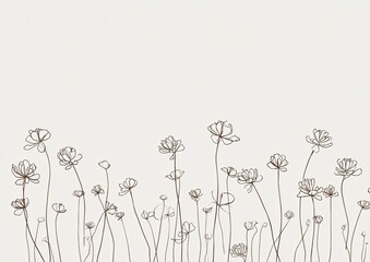 Delicate brown line art of wildflowers on a cream background, offering a serene aesthetic
