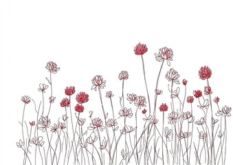 Simple red and white floral drawing of clover-like flowers, with delicate linework