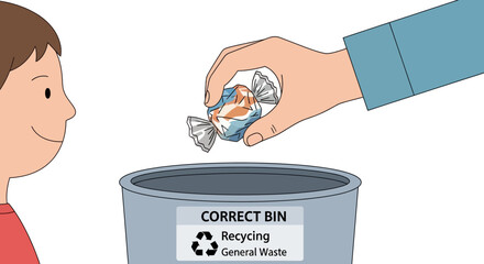 Child Placing Recyclable Waste in Correct Bin