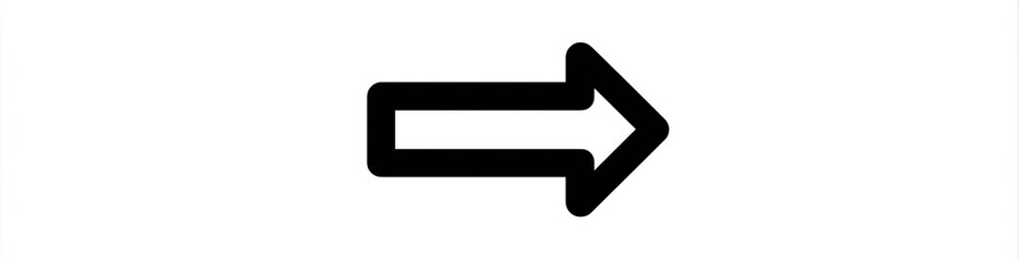 A black, outlined right-pointing arrow on a white background, representing direction