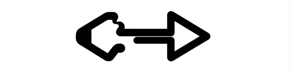 A black and white, thick-lined symbol with a left and right arrow, connected by parallel bars