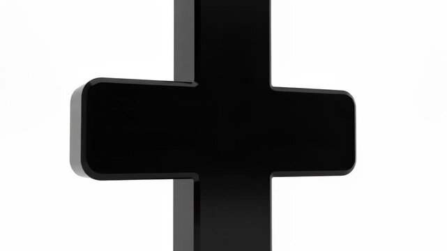 A black plus sign on a white background isolated on white background