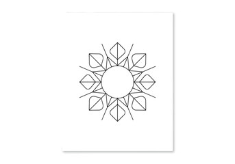Fototapeta premium Geometric Radial Pattern With Petal Shapes Centered Around A Circular Emblem On A White Background